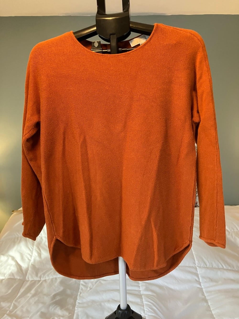 Michael Kors Sweater Womens Small Orange Knit 3/4 Sleeve Back Zip Top